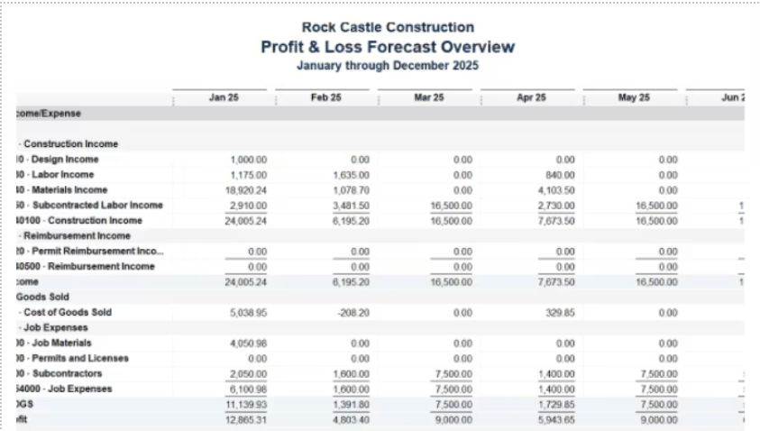 profit and loss forecast