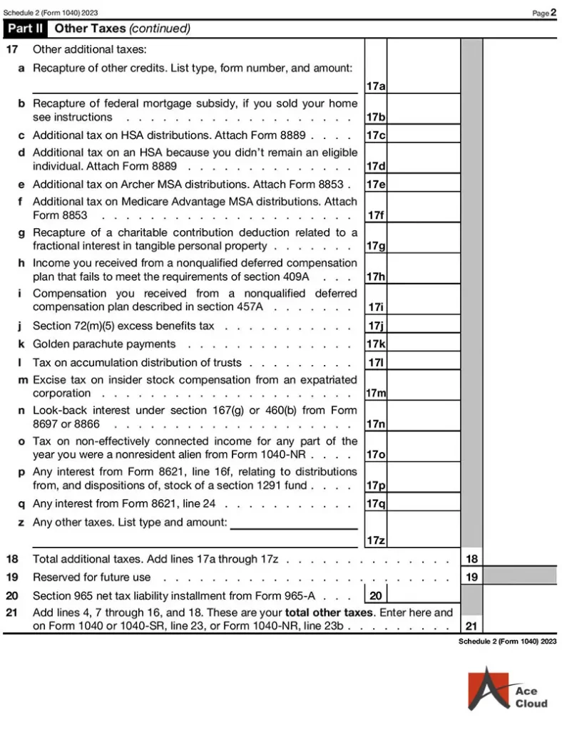 What is IRS Form 1040 Schedule 2 and How to Fill it Correctly